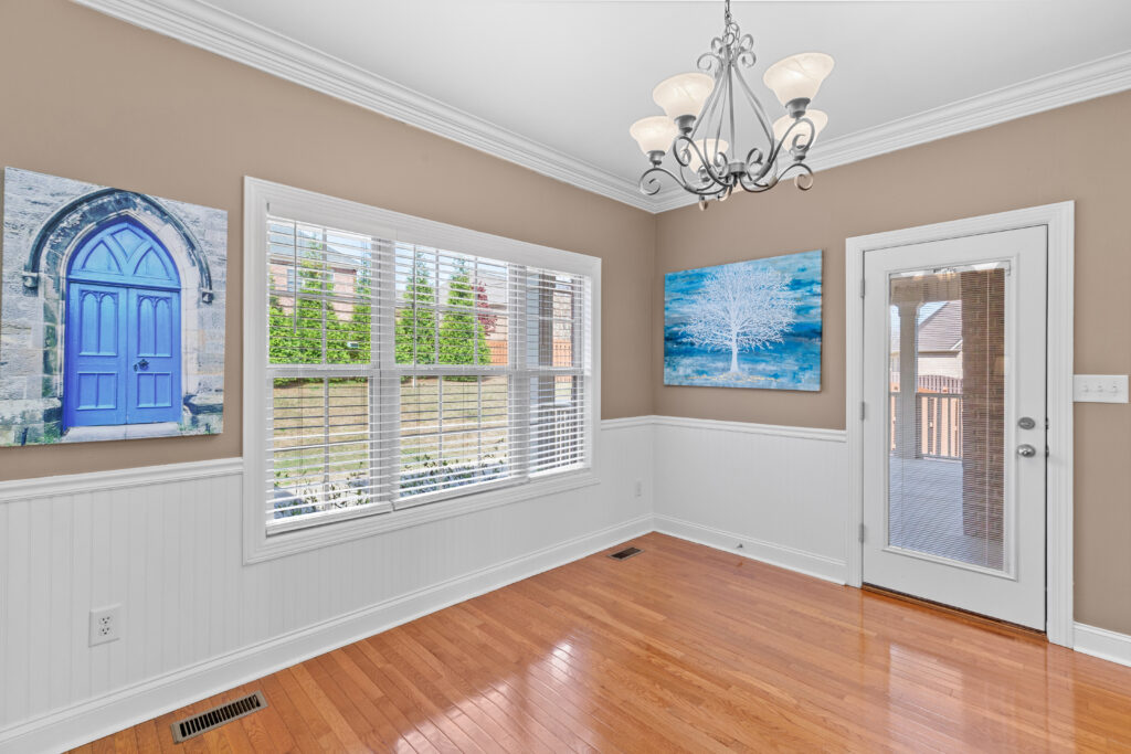 Breakfast Area, Modern Design, Windows with plenty of natural light, custom molding, wood floors, Highland Lakes, Madison Alabama, Realtor John Wesley Brooks