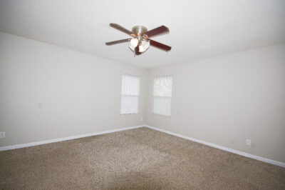 Bedroom, gray walls, carpet, ceiling fan, home for sale, madison alabama, realtor John Wesley Brooks