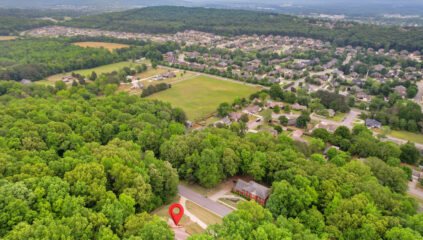 Mountain views, aerial view of home for sale on old big cove area, Huntsville Alabama home for sale