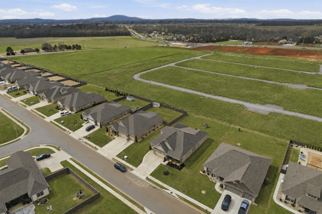 Aerial view of new development, home for sale in Meridianville Alabama, home listed by John Wesley Brooks, Best Huntsville Realtor